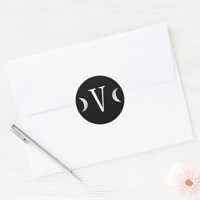 Sticker Rond Sceau d'enveloppe gothique noir lunaire classique (Enveloppe)