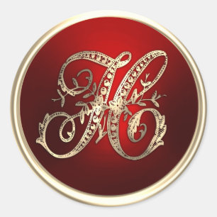 Sticker Rond Sceau d'enveloppe H monogramme or et rouge