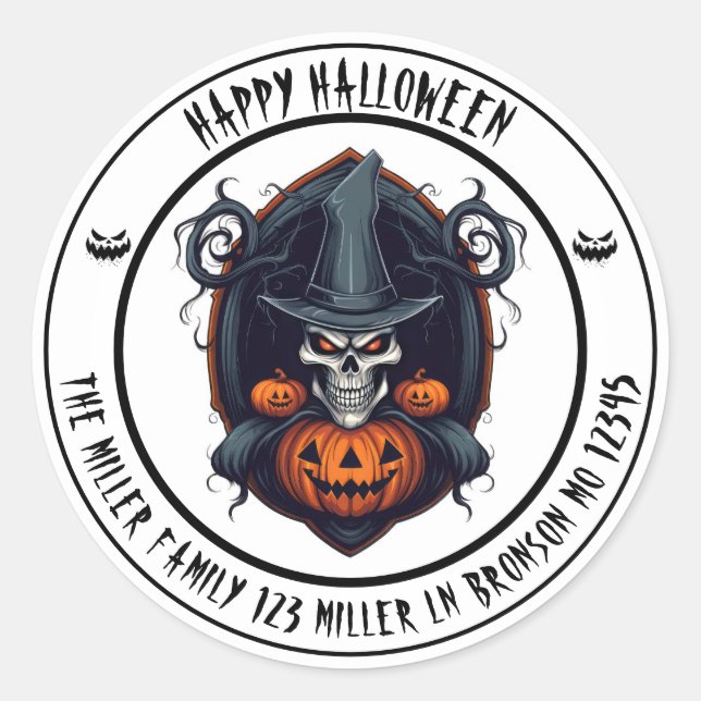 Sticker Rond Sceau d'enveloppe Haunlow Casquette et Hollow Grin (Devant)