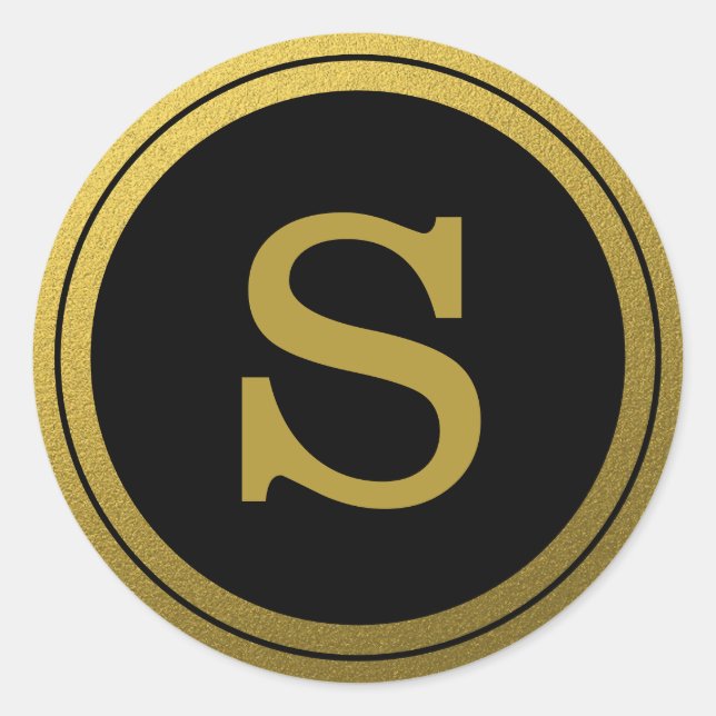 Sticker Rond Sceau D'Enveloppe Initiale Noir Et Or (Devant)