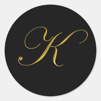 Sticker Rond Sceau d'enveloppe K en or élégant monogramme
