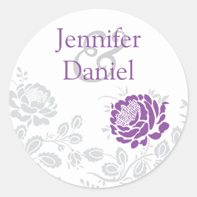 Sticker Rond Sceau d'enveloppe Lavande et Gris Damas (Devant)