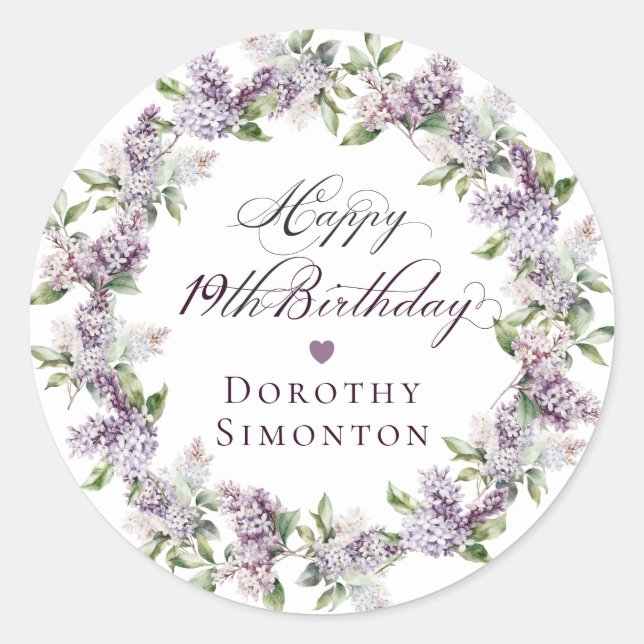 Sticker Rond Sceau d'enveloppe Lilac violet 19e anniversaire pe (Devant)
