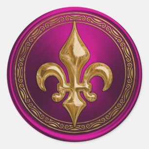 Sticker Rond Sceau d'enveloppe Magenta et Gold Fleur de Lis