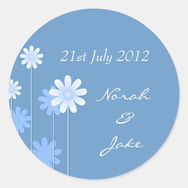 Sticker Rond Sceau d'enveloppe Mariage bleu marguerite (Devant)