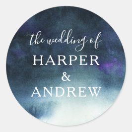 Sticker Rond Sceau d'enveloppe Mariage bleu marine Ombre