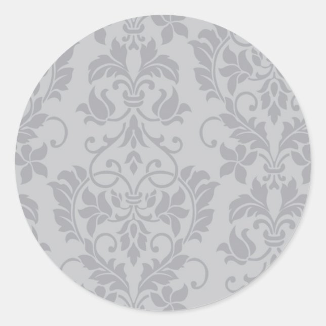 Sticker Rond Sceau d'enveloppe Mariage damassé gris à deux tons (Devant)