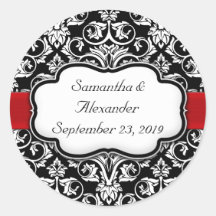 Sceau d'enveloppe Mariage damassé noir/rouge