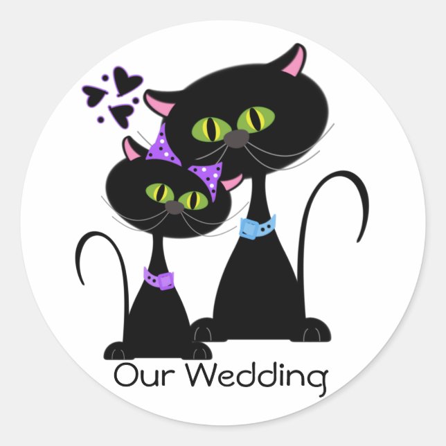 Sticker Rond Sceau d'enveloppe Mariage de chat noir (Devant)