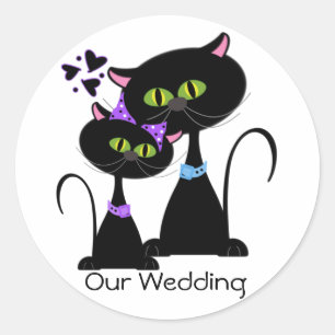 Sticker Rond Sceau d'enveloppe Mariage de chat noir