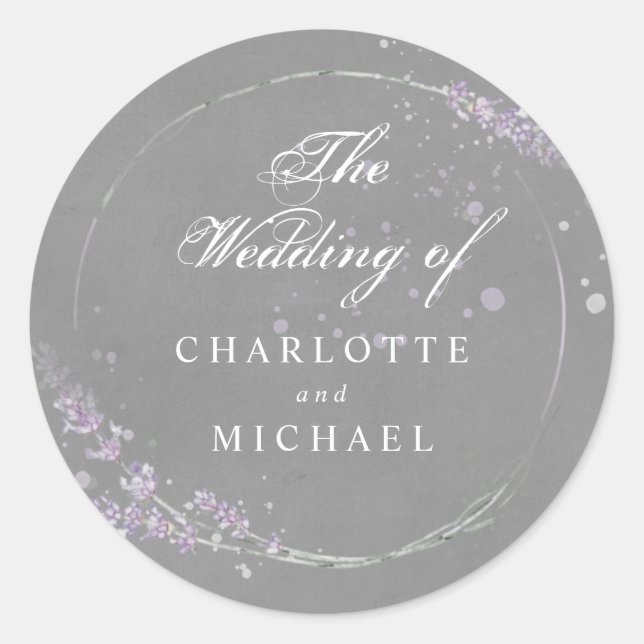 Sticker Rond Sceau d'enveloppe Mariage de lavande aquarelle (Devant)
