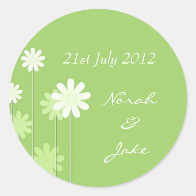 Sticker Rond Sceau d'enveloppe Mariage de marguerite verte (Devant)