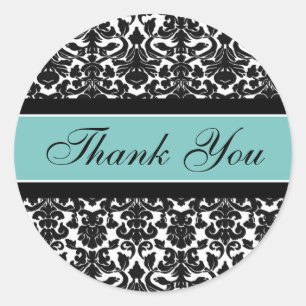 Sticker Rond Sceau d'enveloppe Mariage de Merci Damas turquoise