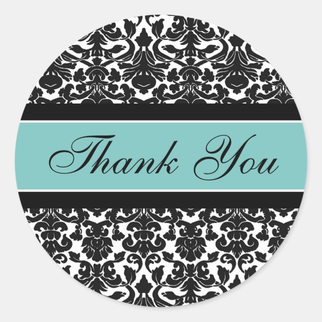 Sticker Rond Sceau d'enveloppe Mariage de Merci Damas turquoise (Devant)