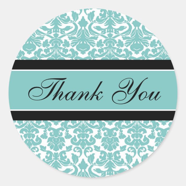 Sticker Rond Sceau d'enveloppe Mariage de Merci Damas turquoise (Devant)