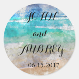 Sticker Rond Sceau d'enveloppe Mariage de plage ou d'île tropic