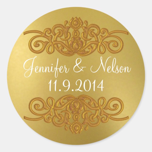 Sticker Rond Sceau d'enveloppe Mariage en or chic (Devant)