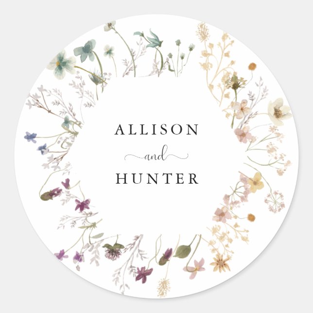 Sticker Rond Sceau d'enveloppe mariage | FLEUR SAUVAGE (Devant)