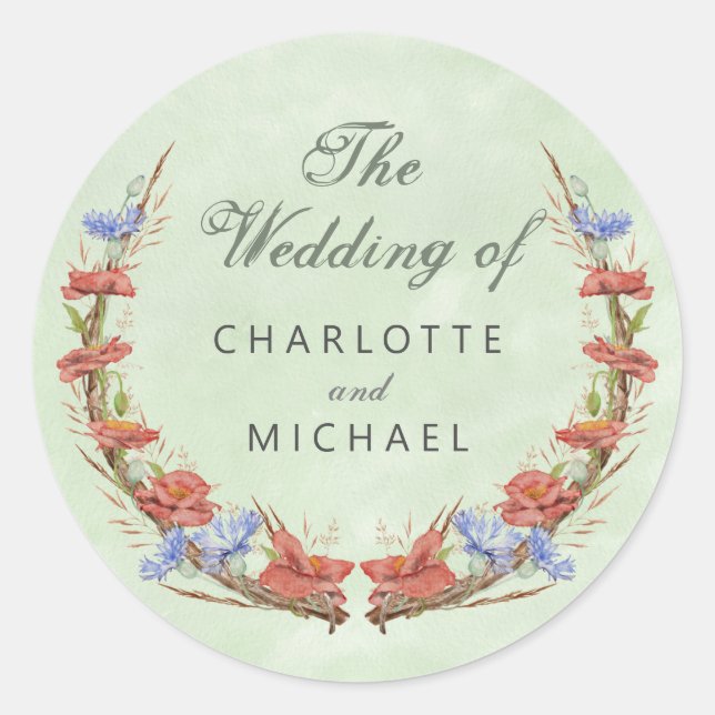 Sticker Rond Sceau d'enveloppe Mariage fleur sauvage aquarelle (Devant)
