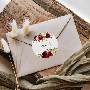 Sticker Rond Sceau d'enveloppe Mariage floral simple de Bourgog