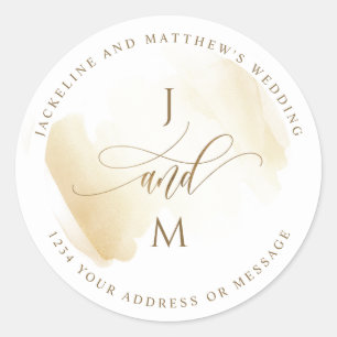 Sticker Rond Sceau d'enveloppe mariage Golden Yellow Stains /Fa