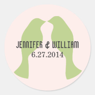 Sticker Rond Sceau d'enveloppe Mariage Inséparables verts
