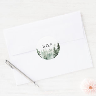 Sticker Rond Sceau d'enveloppe Mariage Monogramme de pin sauvag