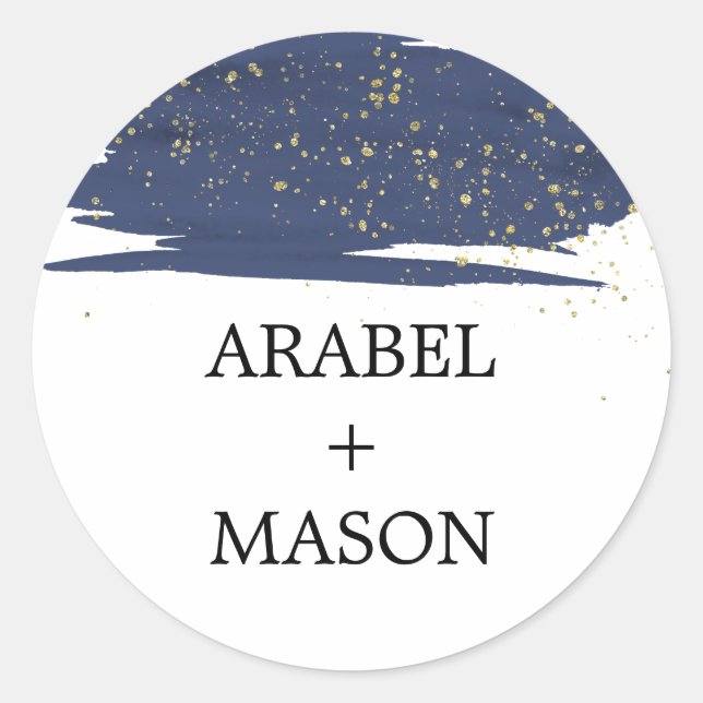 Sticker Rond Sceau d'enveloppe Mariage or et marine Aquarelle (Devant)