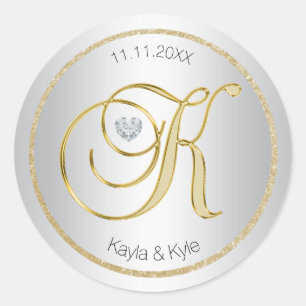 Sticker Rond Sceau d'enveloppe Mariage pour monogramme d'or d'a