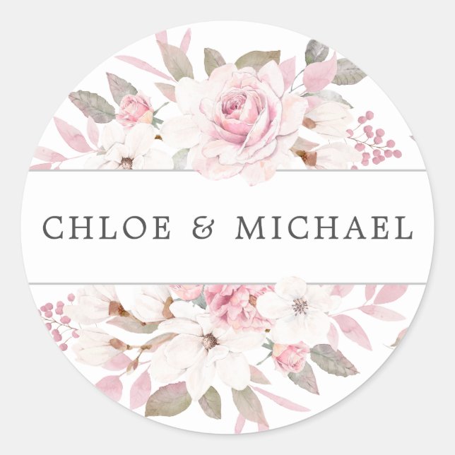 Sticker Rond Sceau d'enveloppe Mariage rose blanc (Devant)