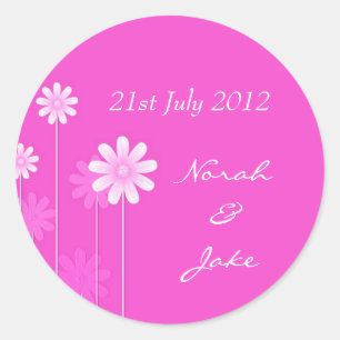 Sticker Rond Sceau d'enveloppe Mariage rose marguerite