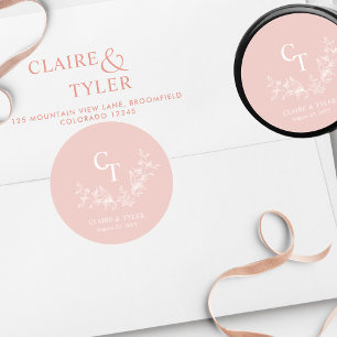 Sticker Rond Sceau d'enveloppe Mariage rose pâle chic / Favoris