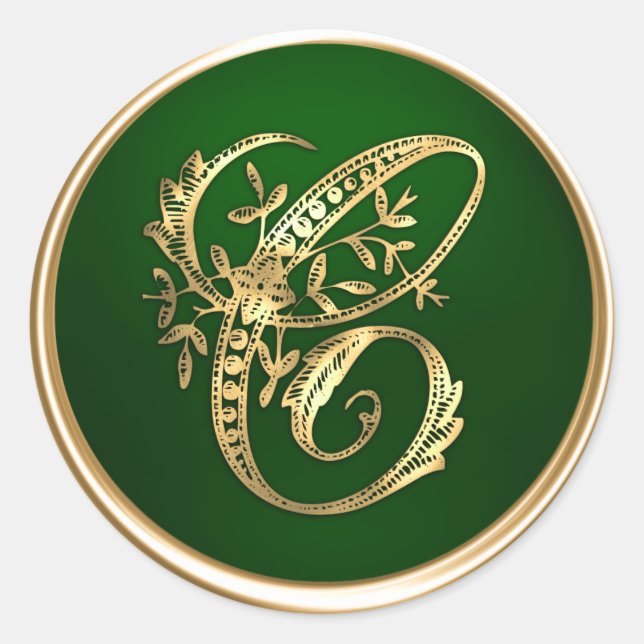 Sticker Rond Sceau d'enveloppe Monogramme C or et émeraude (Devant)