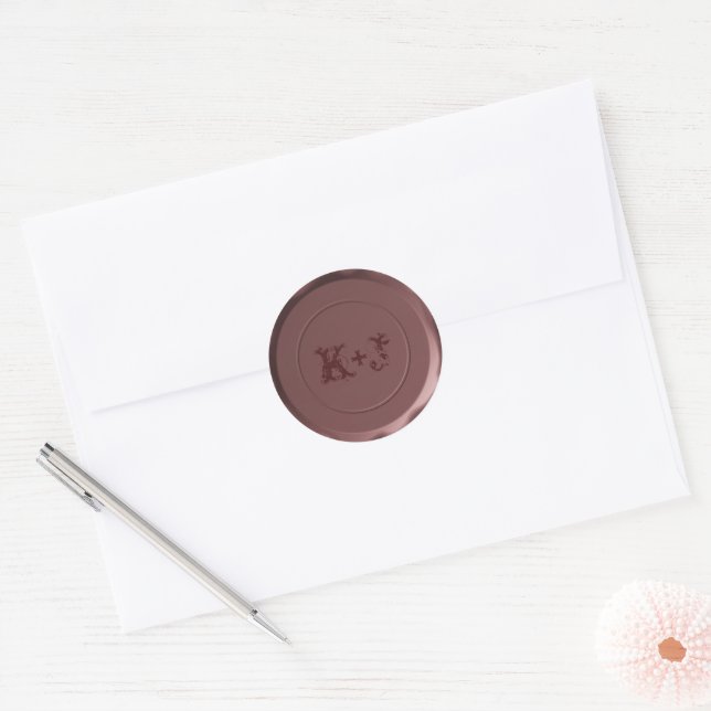 Sticker Rond Sceau d'enveloppe monogramme - Champagne rougissan (Enveloppe)