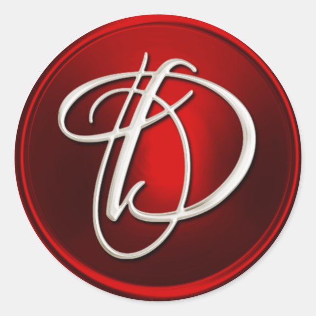 Sticker Rond Sceau d'enveloppe Monogramme D en argent (Devant)