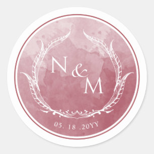 Sticker Rond Sceau d'enveloppe monogramme de l'aquarelle de Bou