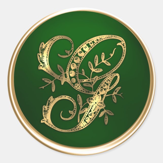 Sticker Rond Sceau d'enveloppe Monogramme G or et émeraude (Devant)