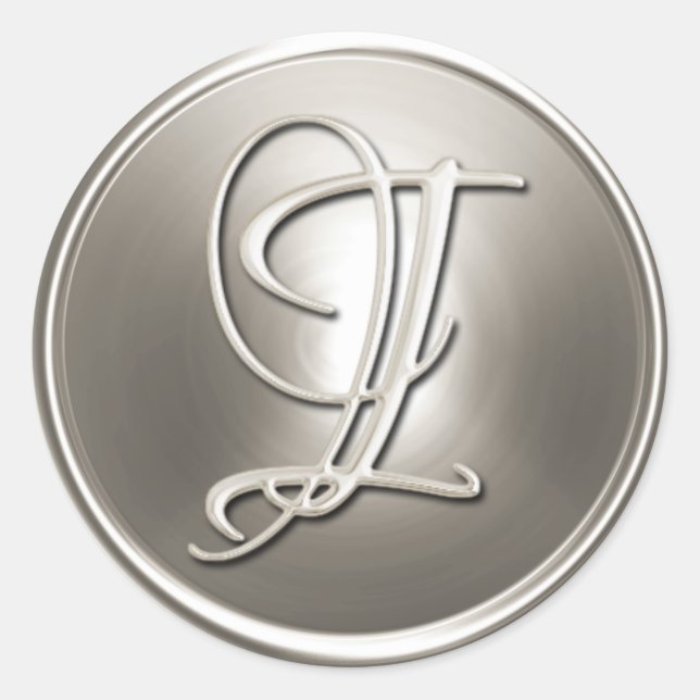 Sticker Rond Sceau d'enveloppe Monogramme I en argent (Devant)