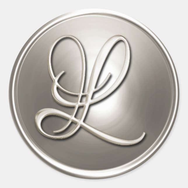 Sticker Rond Sceau d'enveloppe Monogramme L en argent (Devant)