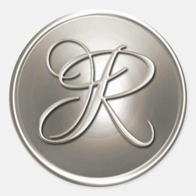 Sticker Rond Sceau d'enveloppe Monogramme R en argent (Devant)