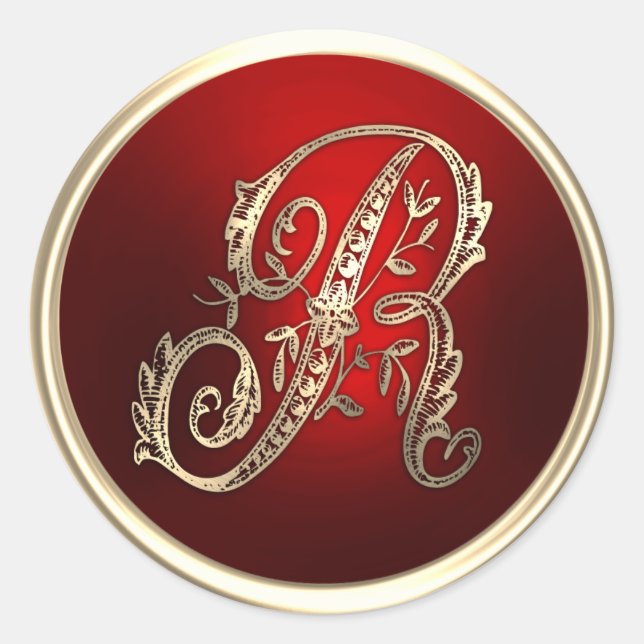 Sticker Rond Sceau d'enveloppe Monogramme R or et rouge (Devant)