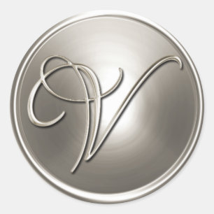 Sticker Rond Sceau d'enveloppe Monogramme V en argent