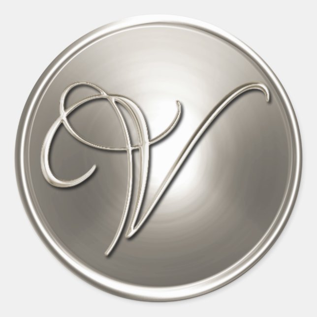 Sticker Rond Sceau d'enveloppe Monogramme V en argent (Devant)