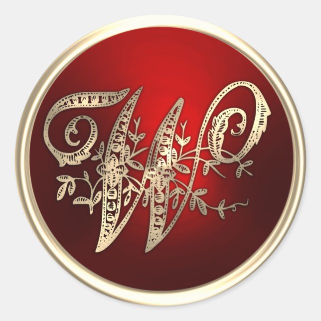 Sticker Rond Sceau d'enveloppe Monogramme W or et rouge (Devant)