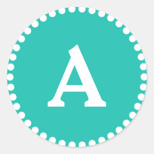 Sticker Rond Sceau d'enveloppe monographique turquoise et blanc