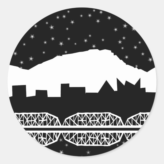 Sticker Rond Sceau d'enveloppe noir et blanc Chatt Skyline (Devant)