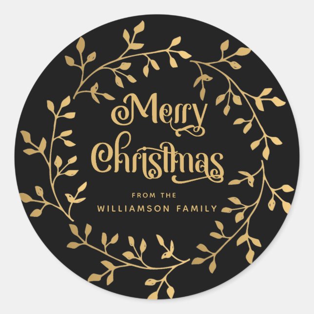 Sticker Rond Sceau d'enveloppe noire en couronne d'or moderne (Devant)