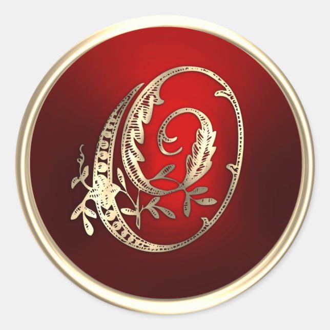 Sticker Rond Sceau d'enveloppe or et rouge Monogramme O (Devant)
