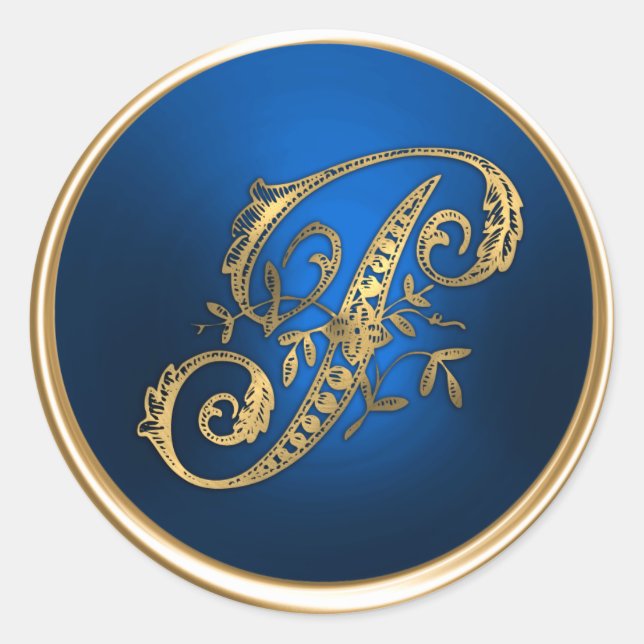 Sticker Rond Sceau d'enveloppe P Monogramme or et bleu (Devant)