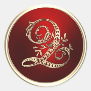 Sticker Rond Sceau d'enveloppe Q or et rouge Monogramme